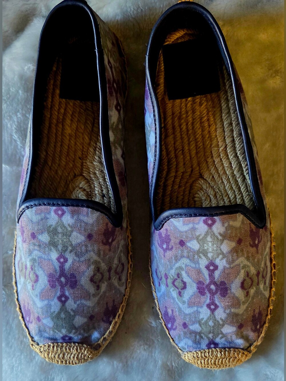 Tory Burch Lavender and Black Patterned Espadrille Flats